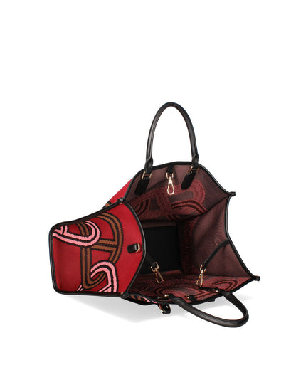 Red Abstract Tote Bag with Black Handles