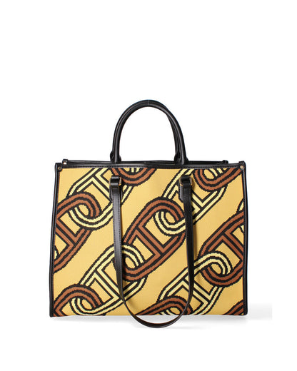 Yellow Geometric Canvas Tote with Dog Motif