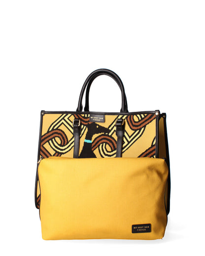 Yellow Geometric Canvas Tote with Dog Motif