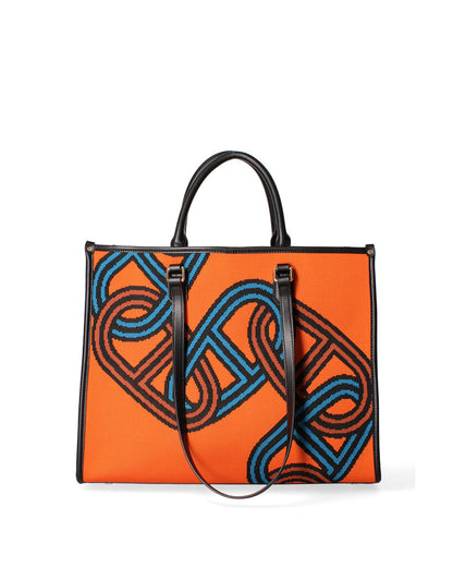 Orange Woven Tote Bag with Abstract Pattern