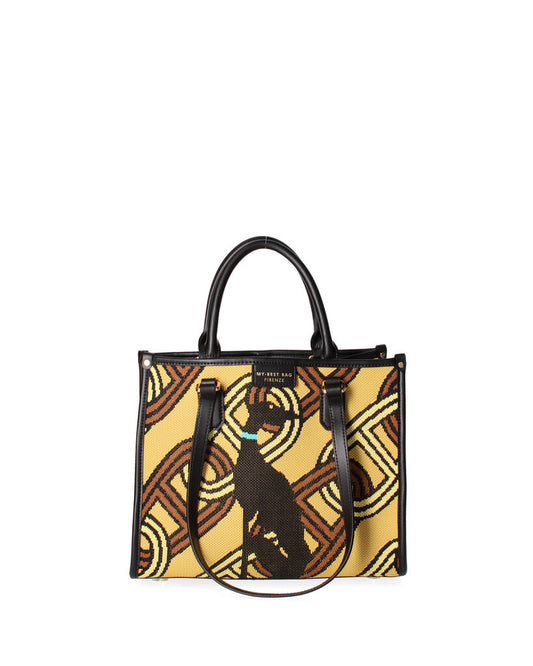 Geometric Pattern Tote Bag with Black Handles