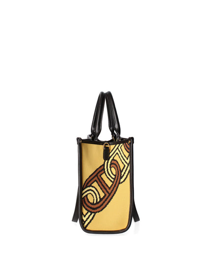Geometric Pattern Tote Bag with Black Handles