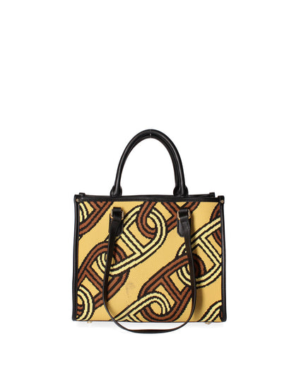 Geometric Pattern Tote Bag with Black Handles