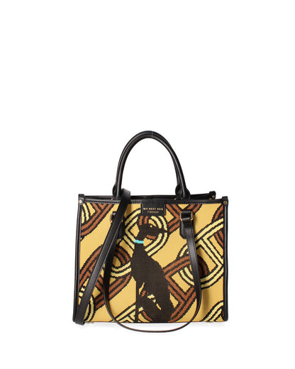 Geometric Pattern Tote Bag with Black Handles