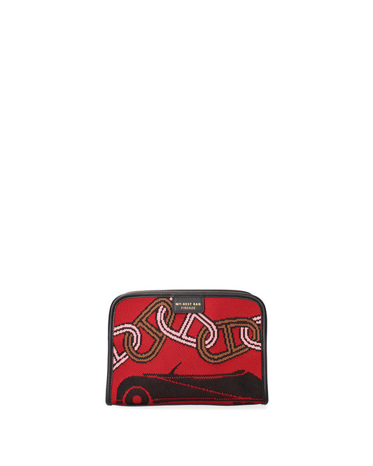 Red Abstract Woven Pouch with Artistic Pattern
