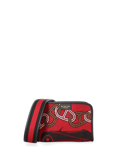 Red Abstract Woven Pouch with Artistic Pattern