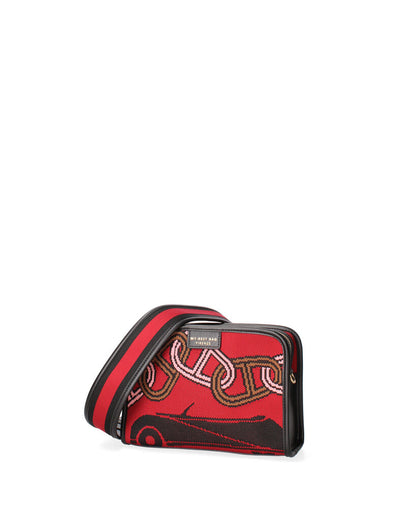 Red Abstract Woven Pouch with Artistic Pattern