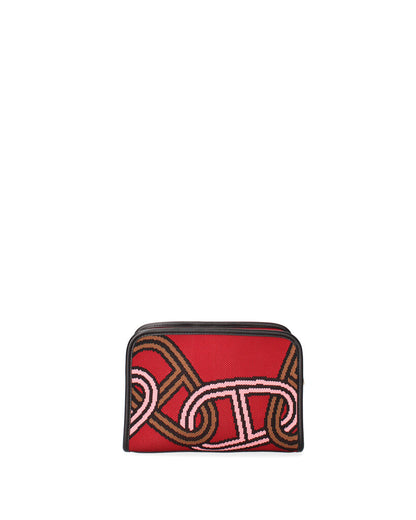 Red Abstract Woven Pouch with Artistic Pattern