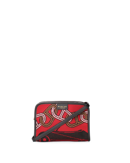 Red Abstract Woven Pouch with Artistic Pattern