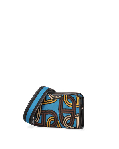 Blue Geometric Pattern Clutch with Zipper Closure