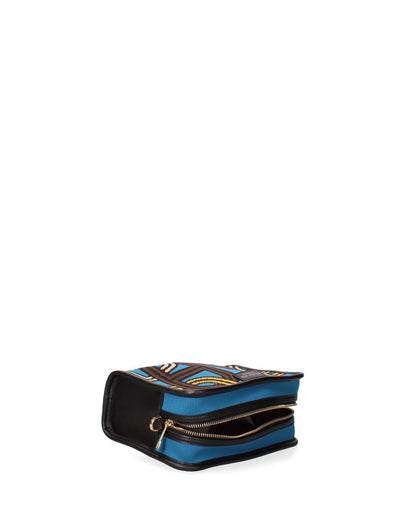 Blue Geometric Pattern Clutch with Zipper Closure