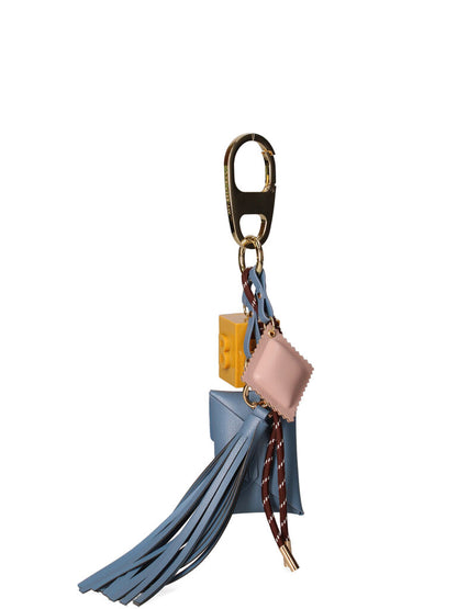 Blue Leather Charm Keyring with Gold Accents