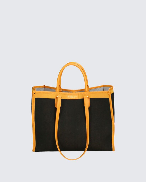 Black Canvas Tote with Leather Trim