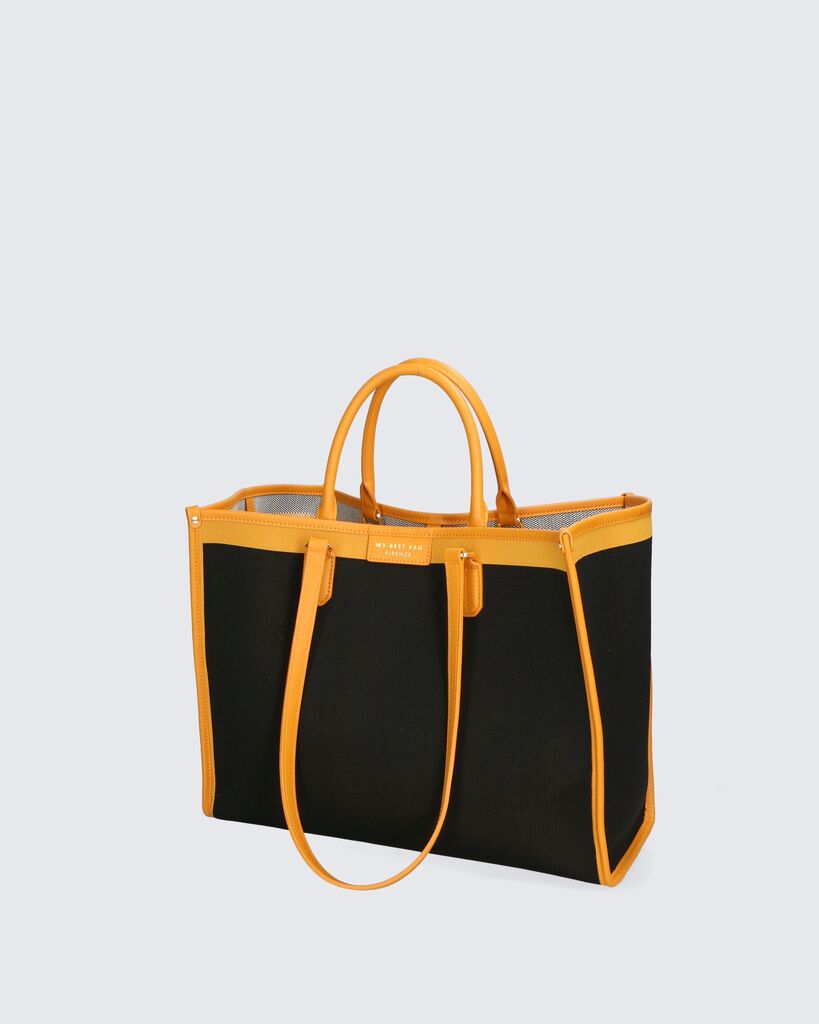 Black Canvas Tote with Leather Trim
