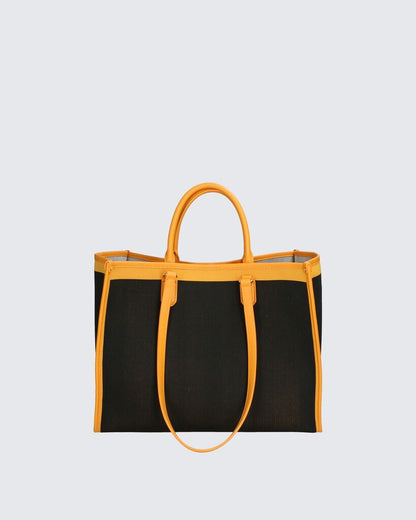 Black Canvas Tote with Leather Trim