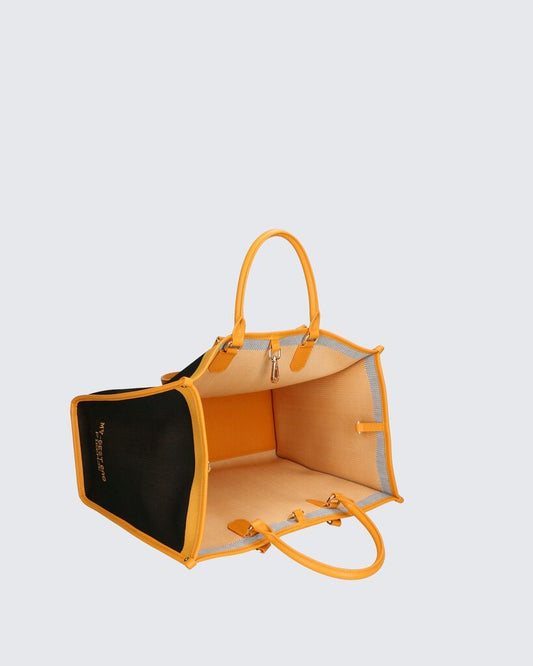 Black Canvas Tote with Leather Trim