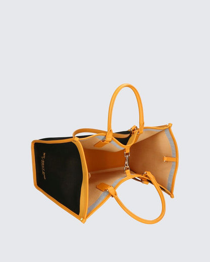 Black Canvas Tote with Leather Trim