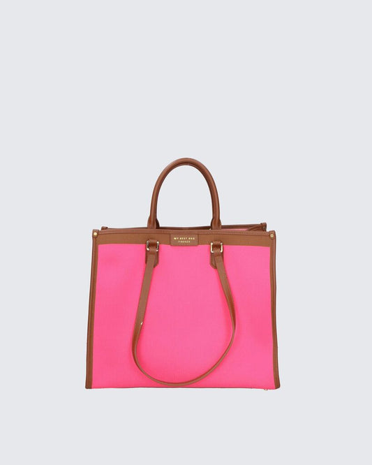 Pink Canvas Tote with Brown Leather Trim