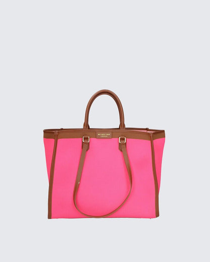 Pink Canvas Tote with Brown Leather Trim