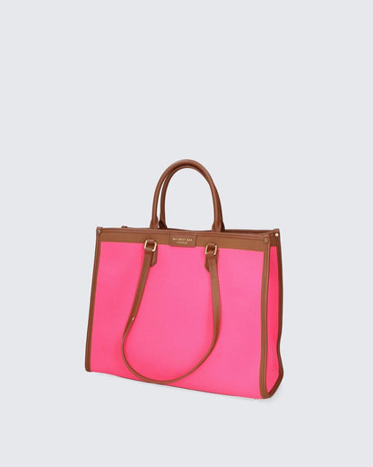 Pink Canvas Tote with Brown Leather Trim