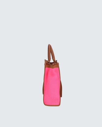 Pink Canvas Tote with Brown Leather Trim