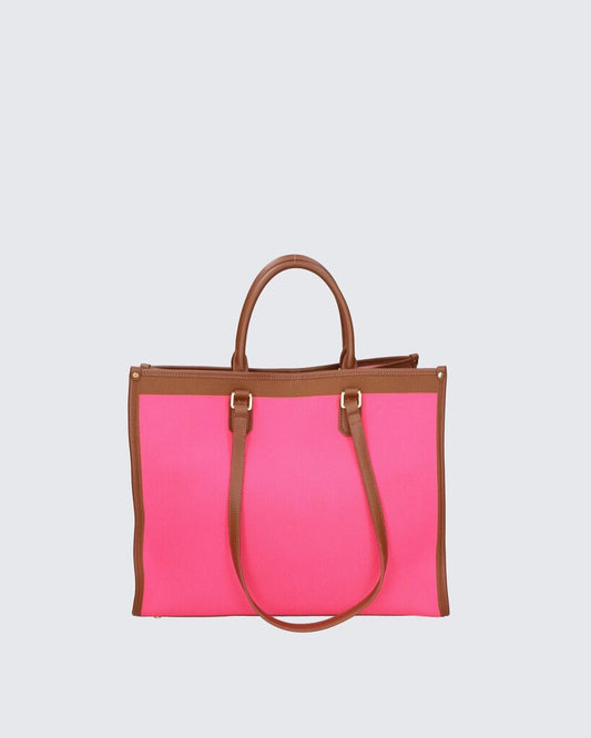 Pink Canvas Tote with Brown Leather Trim