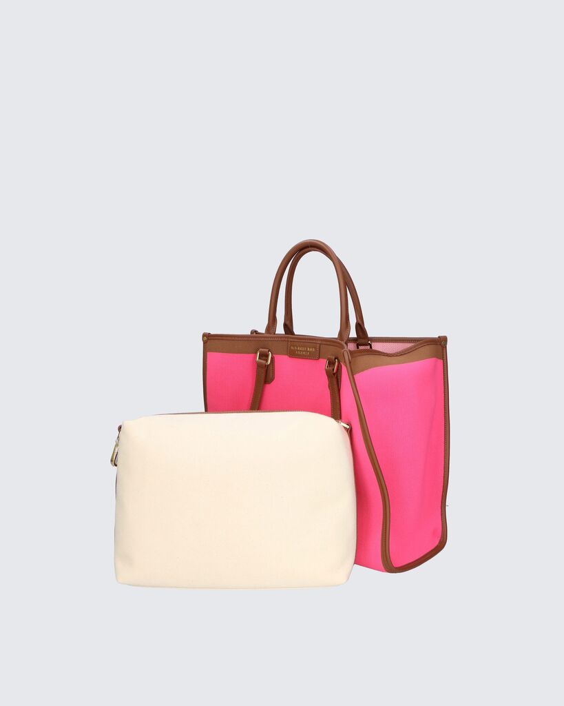 Pink Canvas Tote with Brown Leather Trim