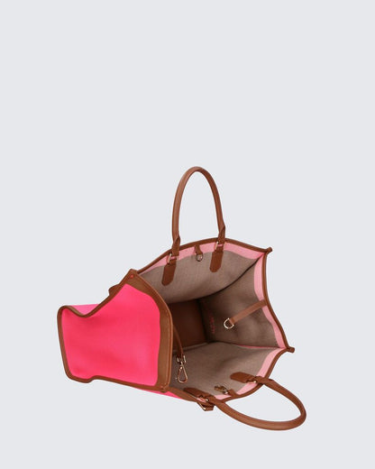 Pink Canvas Tote with Brown Leather Trim