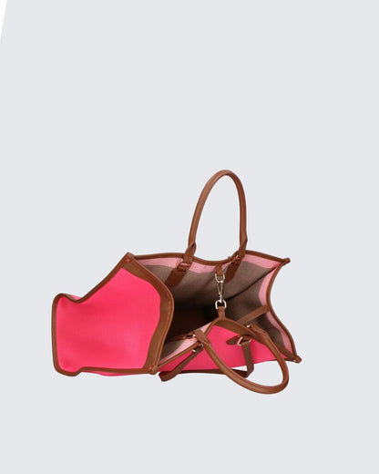 Pink Canvas Tote with Brown Leather Trim