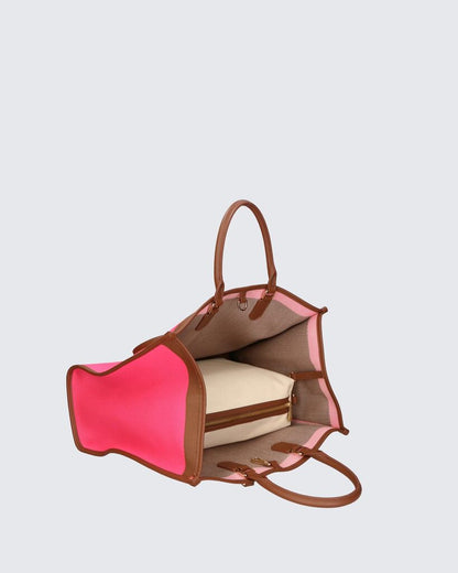 Pink Canvas Tote with Brown Leather Trim