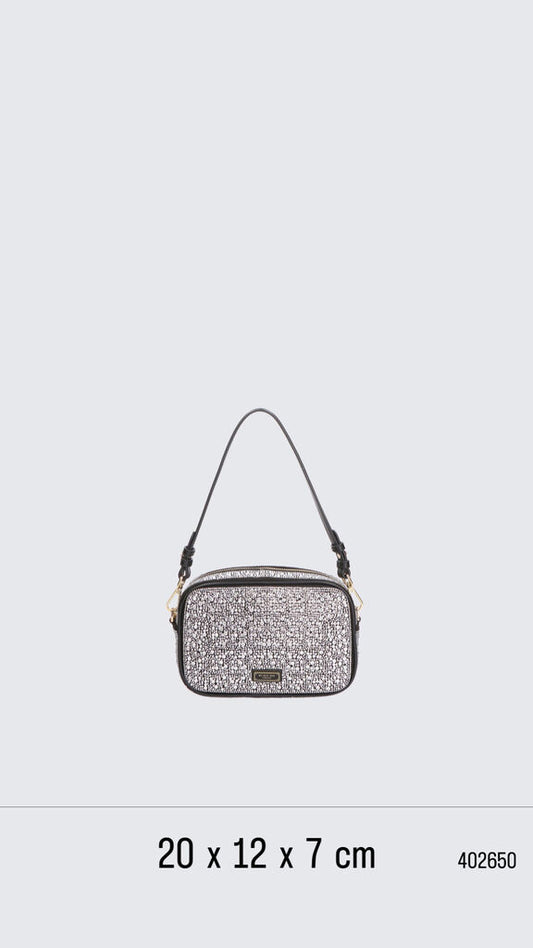 Silver Textured Compact Bag with Handle