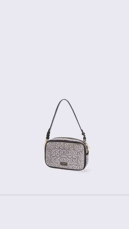 Silver Textured Compact Bag with Handle