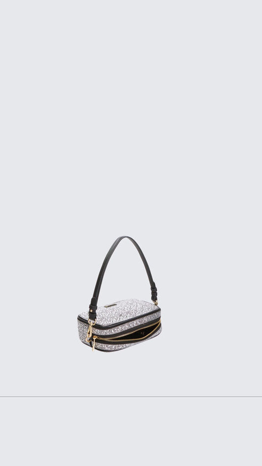 Silver Textured Compact Bag with Handle
