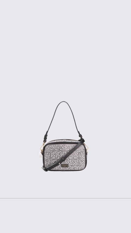 Silver Textured Compact Bag with Handle