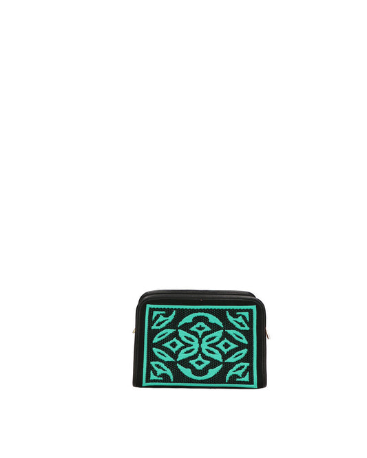 Teal Geometric Embroidered Crossbody Bag