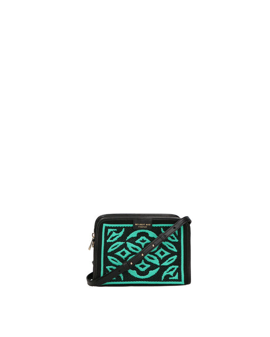 Teal Geometric Embroidered Crossbody Bag