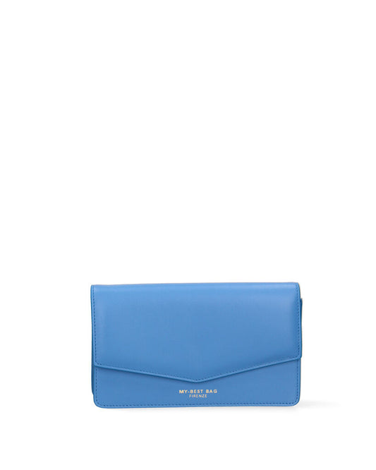 Blue Leather Clutch Bag with Envelope Closure