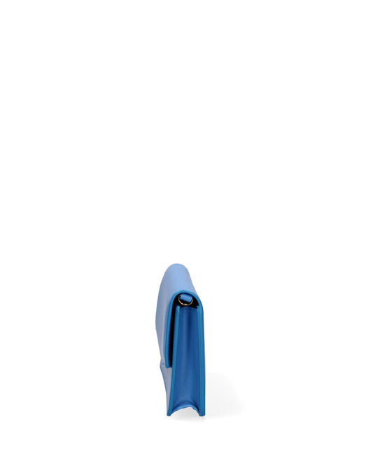 Blue Leather Clutch Bag with Envelope Closure