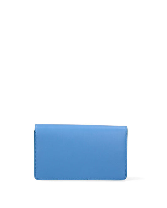 Blue Leather Clutch Bag with Envelope Closure