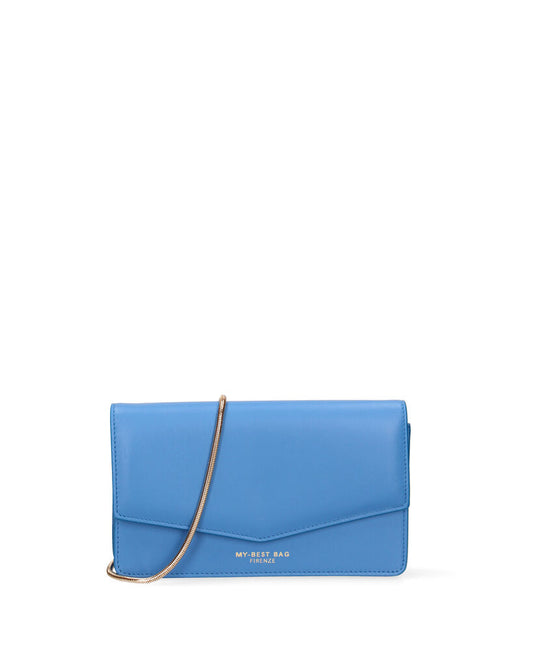 Blue Leather Clutch Bag with Envelope Closure