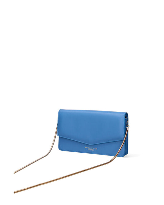 Blue Leather Clutch Bag with Envelope Closure