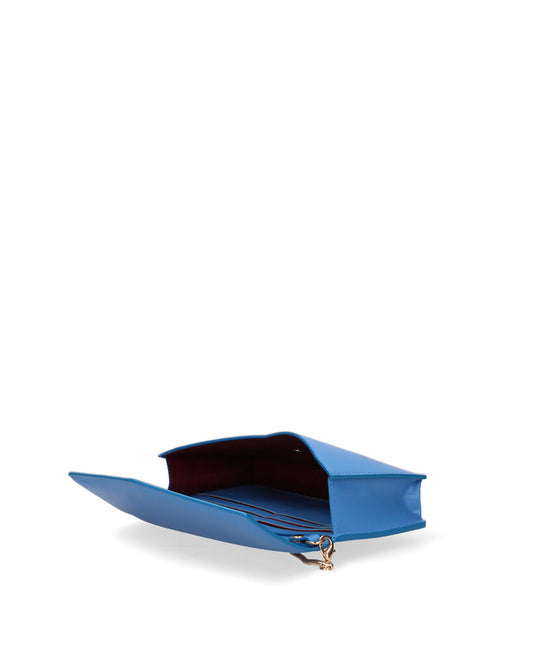 Blue Leather Clutch Bag with Envelope Closure