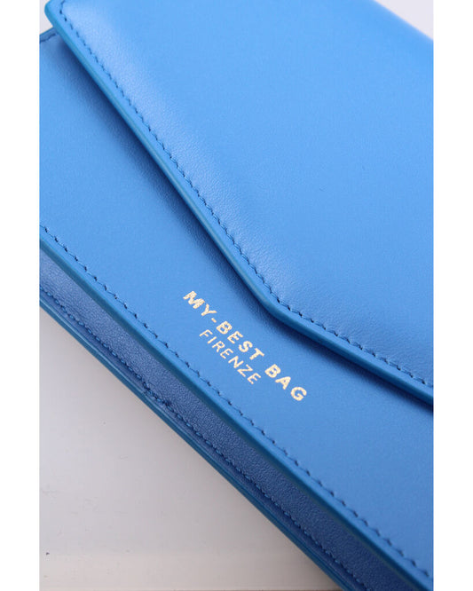 Blue Leather Clutch Bag with Envelope Closure