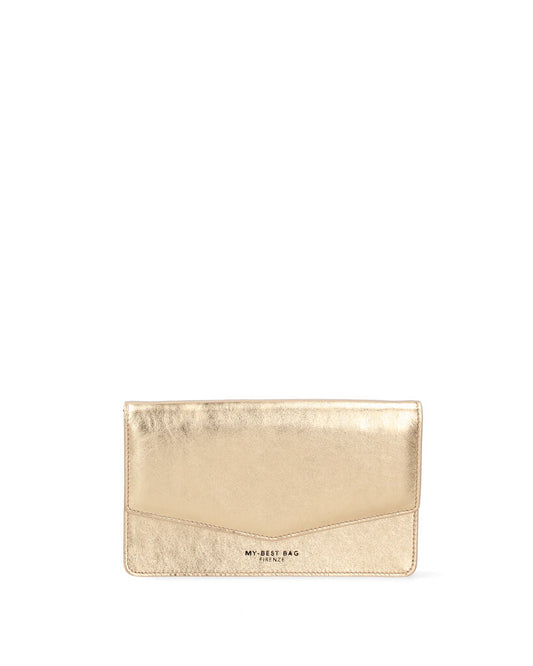 Gold Metallic Clutch with Envelope Design