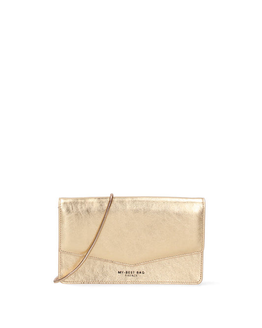 Gold Metallic Clutch with Envelope Design