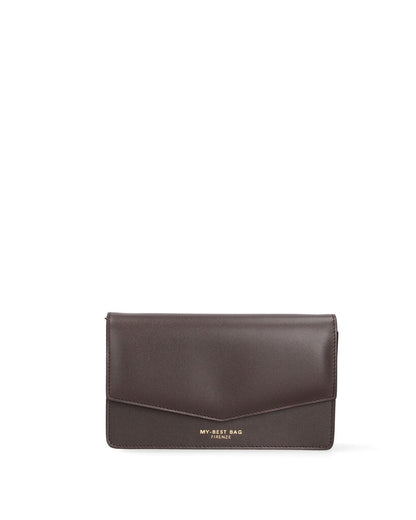 Dark Brown Leather Envelope Clutch with Elegant Closure