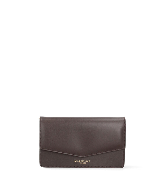 Dark Brown Leather Envelope Clutch with Elegant Closure