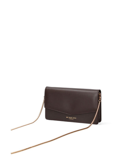 Dark Brown Leather Envelope Clutch with Elegant Closure