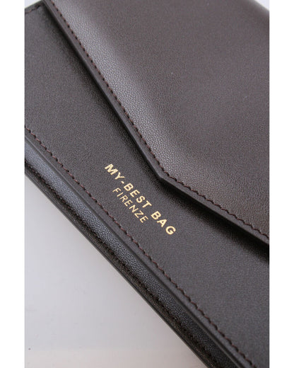 Dark Brown Leather Envelope Clutch with Elegant Closure