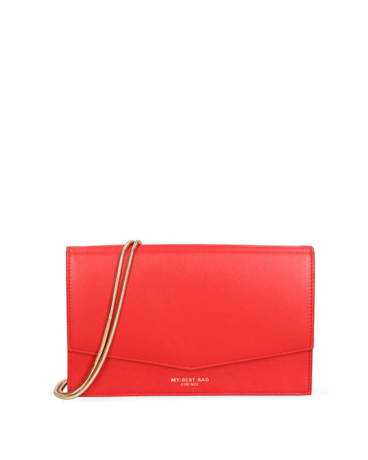 Red Structured Envelope Clutch with Sleek Design